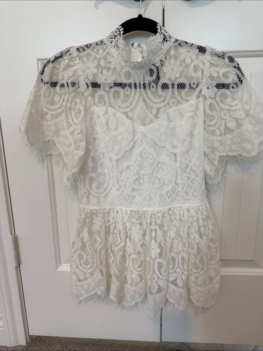 White Lace Peplum Women's Top